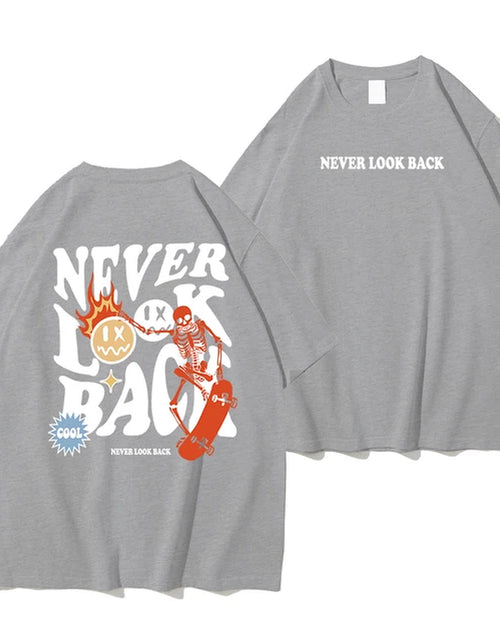 Load image into Gallery viewer, Never Look Back Creative Smile Skull Printing Cartoons Street Print Tshirt Man Loose Tee Clothes Cotton Crewneck Tops T-Shirt