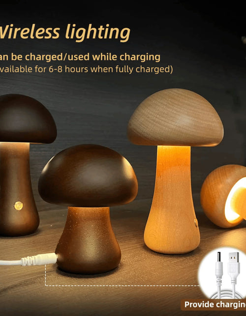 Load image into Gallery viewer, Mushroom Table Lamp, Dimmable LED Creative Wood Desk Lamp with USB Charging for Home Decor
