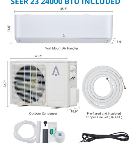 24000 BTU Ductless Mini Split Air Conditioner with Remote Included