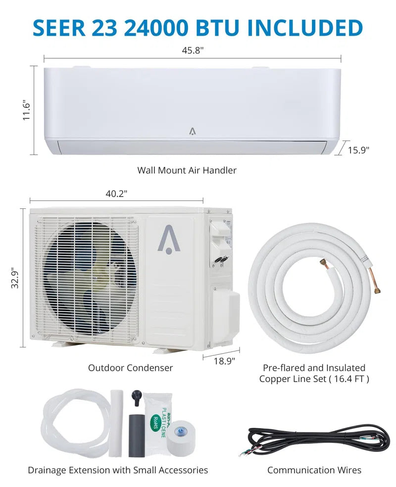 24000 BTU Ductless Mini Split Air Conditioner with Remote Included