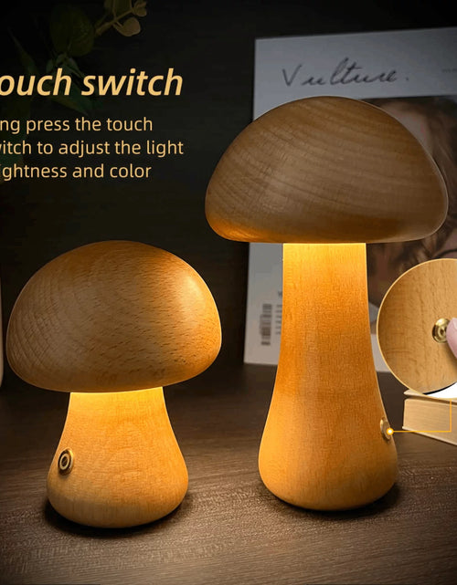 Load image into Gallery viewer, Mushroom Table Lamp, Dimmable LED Creative Wood Desk Lamp with USB Charging for Home Decor
