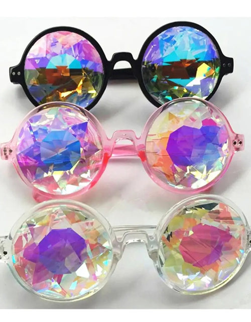 Load image into Gallery viewer, New Clear round Glasses Kaleidoscope Eyewears Crystal Lens Party Rave Music Festival Sunglasses Friend Gifts
