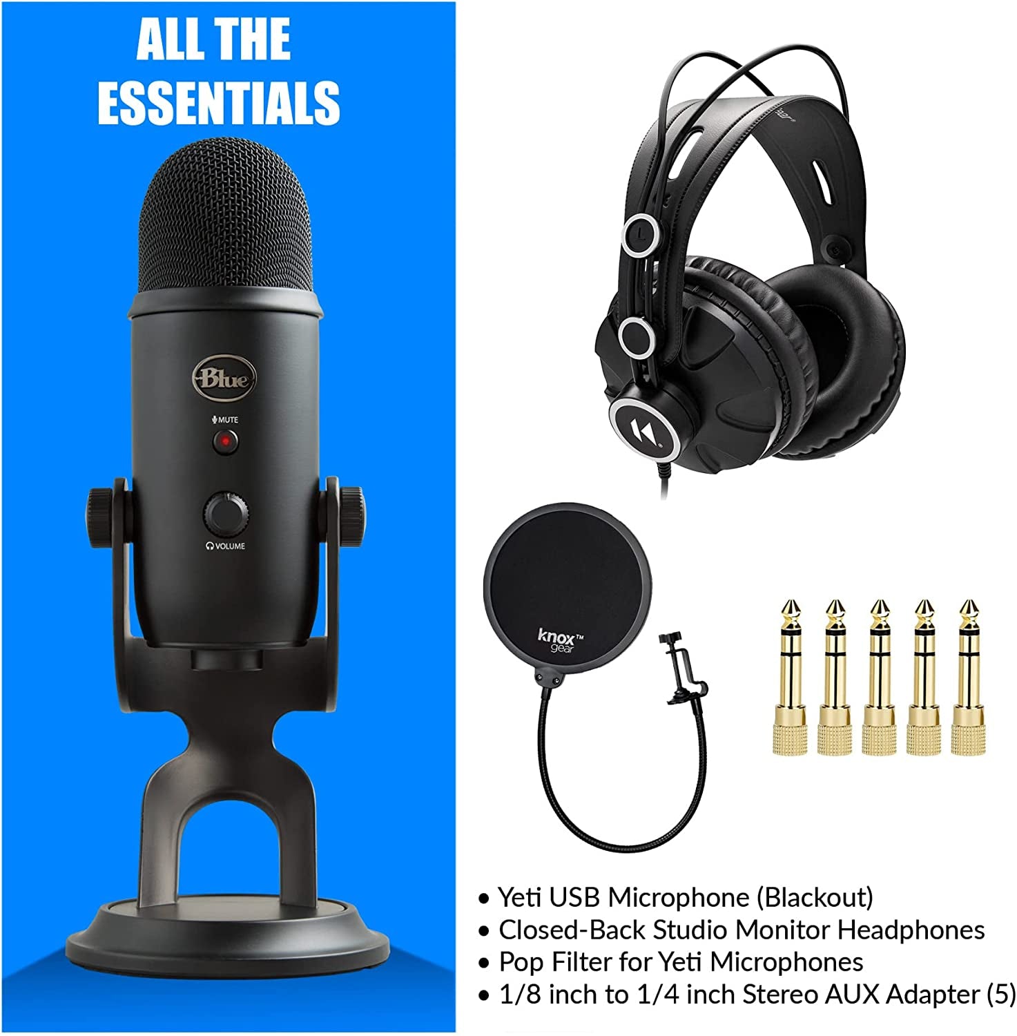 khanka carrying bag for blue yeti usb microphone Yeti USB Microphone (Blackout) Bundle with Knox Gear Headphones and Po – My Store