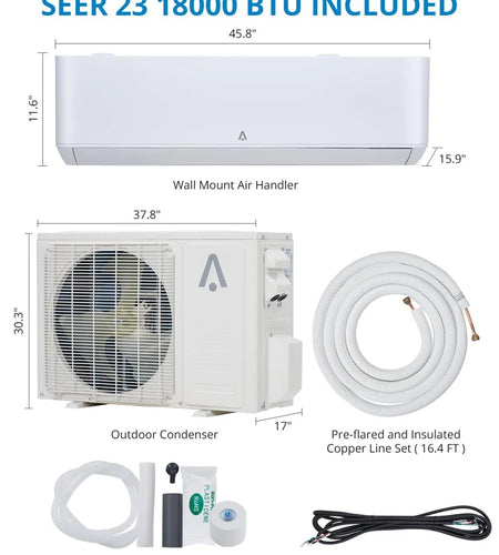 18000 BTU Ductless Mini Split Air Conditioner with Remote Included