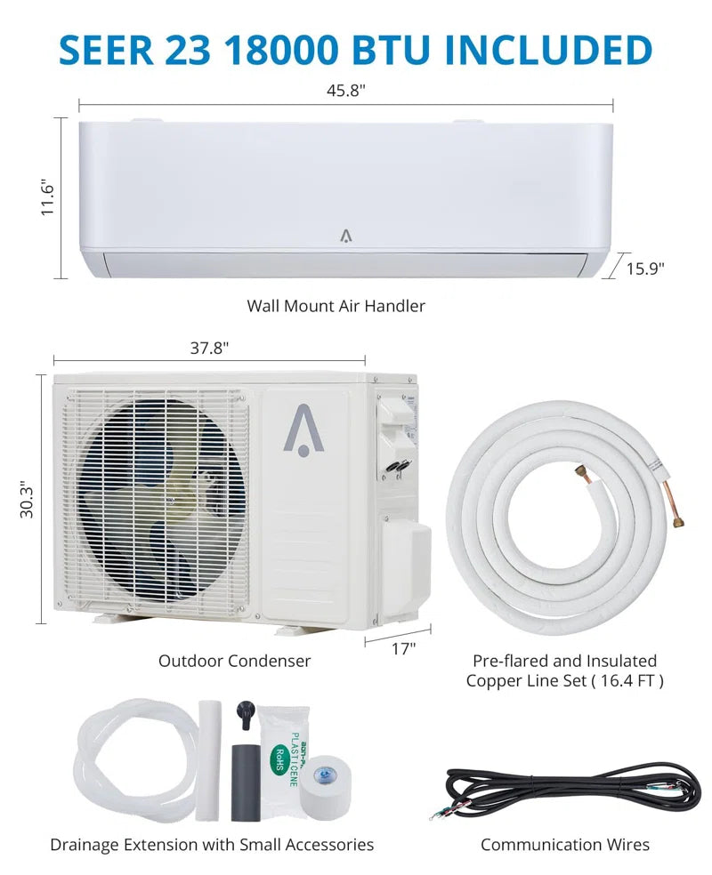 18000 BTU Ductless Mini Split Air Conditioner with Remote Included