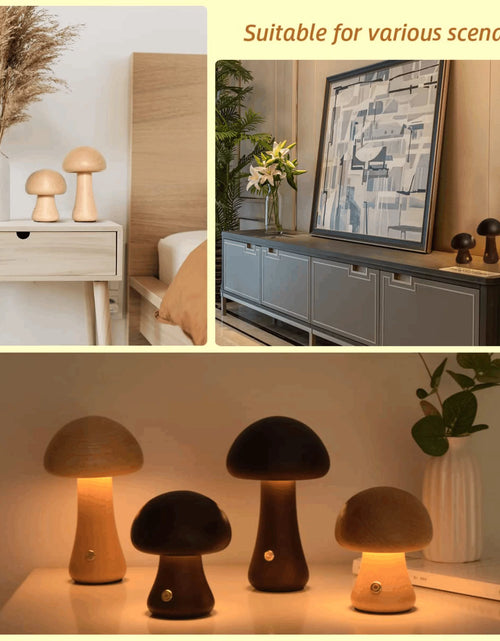 Load image into Gallery viewer, Mushroom Table Lamp, Dimmable LED Creative Wood Desk Lamp with USB Charging for Home Decor
