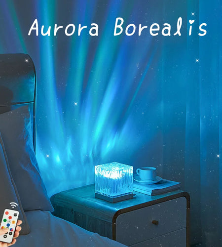 RGB Northern Light Nightlight Water Ripple Atmosphere Rotating LED Crystal Lamp Dynamic Aurora Projector Lamp for Bedroom Decor