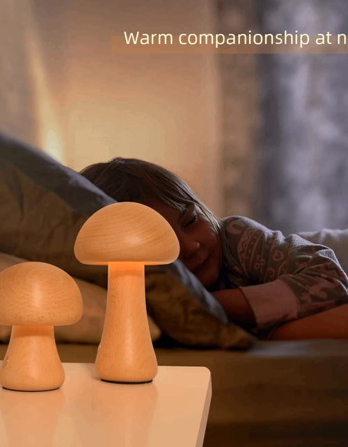 Load image into Gallery viewer, Mushroom Table Lamp, Dimmable LED Creative Wood Desk Lamp with USB Charging for Home Decor
