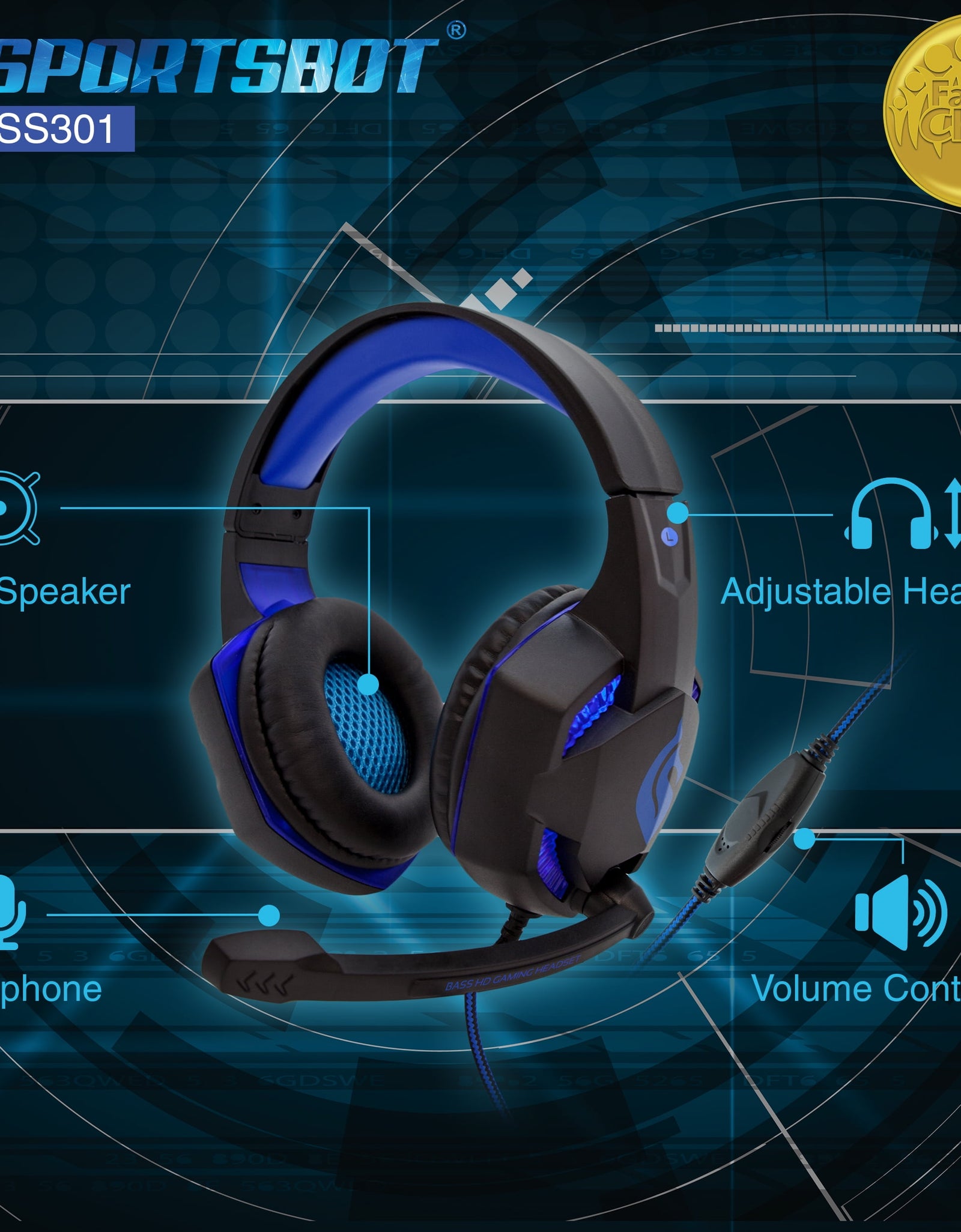 SS301 Blue LED Gaming Over-Ear Headset, Keyboard & Mouse Combo Set