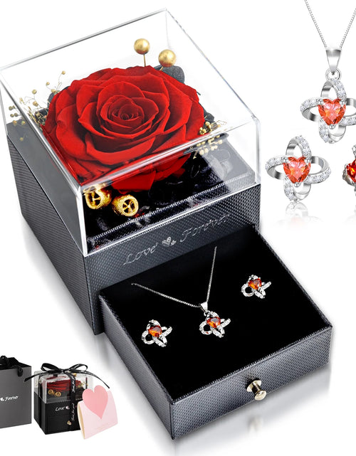 Load image into Gallery viewer, Eternal Rose with Necklace Earrings Set Birthday Gifts for Women Mom Preserved Real Flowers Mothers Day Valentines Day Gifts Anniversary Jewelry Sets for Women Grandma Wife Girlfriend Her (Blue)
