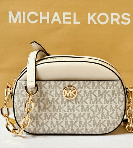 MICHAEL KORS JET SET GLAM SMALL FRONT POCKET OVAL CROSSBODY BAG MK LIGHT CREAM