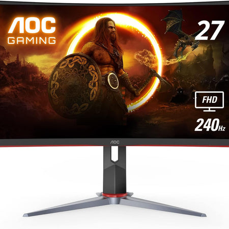 C27G2Z 27" Curved Frameless Ultra-Fast Gaming Monitor, FHD 1080P, 0.5Ms 240Hz, Freesync, HDMI/DP/VGA, Height Adjustable, 3-Year Zero Dead Pixel Guarantee, Black, 27" FHD Curved
