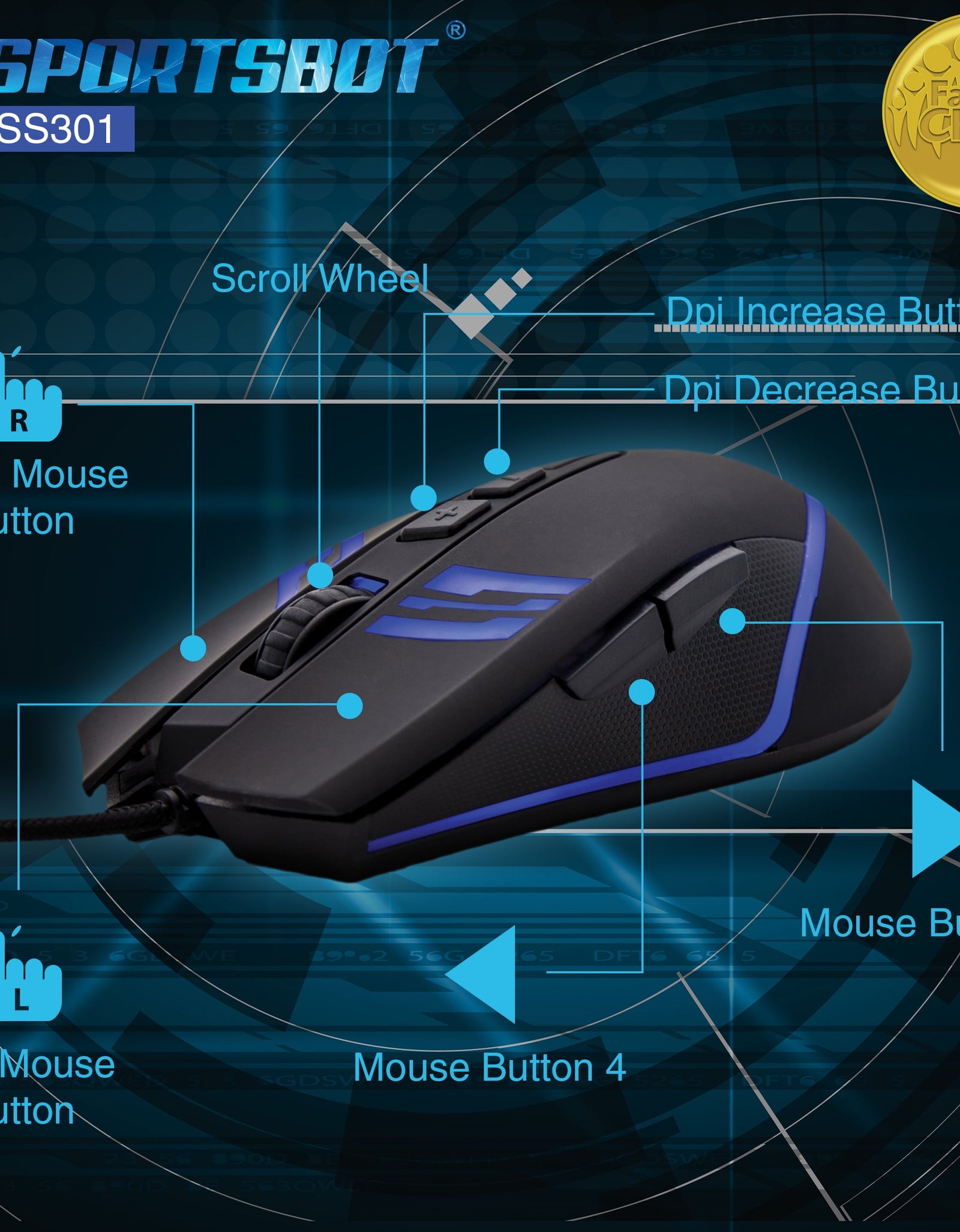 SS301 Blue LED Gaming Over-Ear Headset, Keyboard & Mouse Combo Set