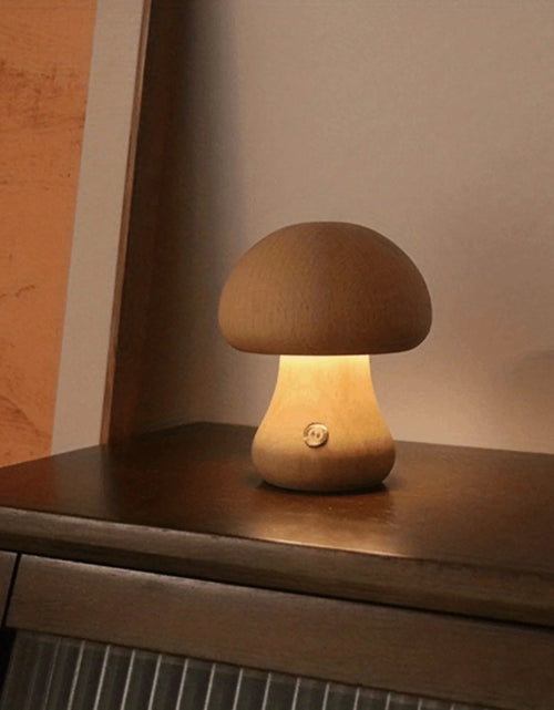 Load image into Gallery viewer, Mushroom Table Lamp, Dimmable LED Creative Wood Desk Lamp with USB Charging for Home Decor
