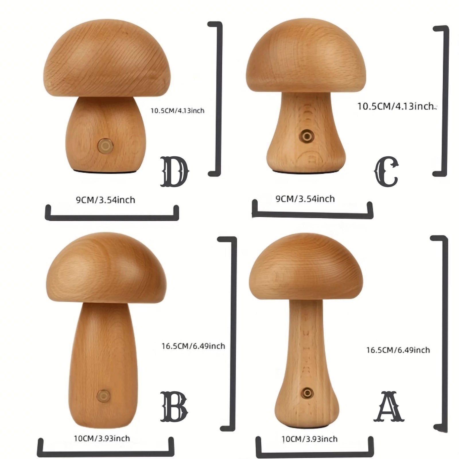 Mushroom Table Lamp, Dimmable LED Creative Wood Desk Lamp with USB Charging for Home Decor