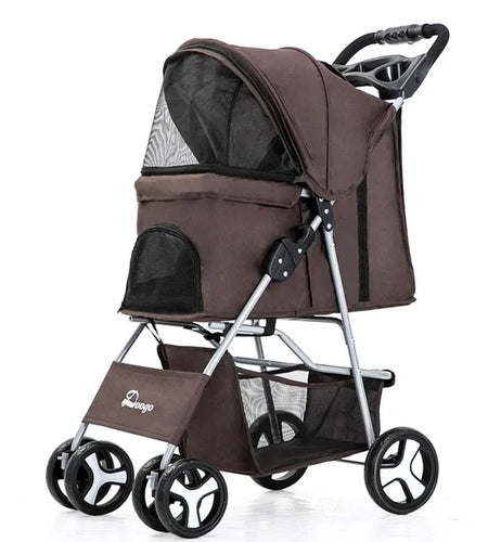 DTC-804 Portable Foldable Pet Cart Cat Dog Four Wheeled Cart Pet Outing Cart Single Handed Delivery with Sunroof