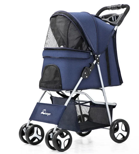 DTC-804 Portable Foldable Pet Cart Cat Dog Four Wheeled Cart Pet Outing Cart Single Handed Delivery with Sunroof