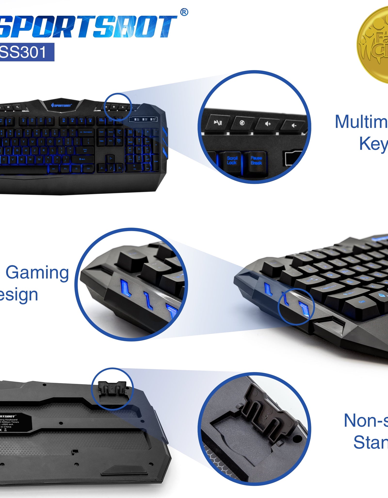 SS301 Blue LED Gaming Over-Ear Headset, Keyboard & Mouse Combo Set