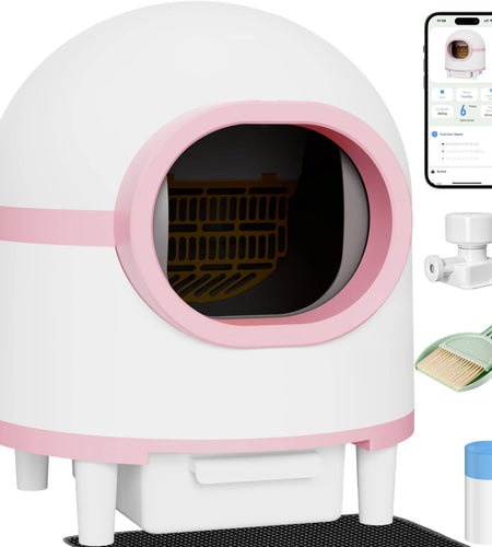 Automatic Cat Litter Box, Safety Protection Self Cleaning Litter Box for Multiple Cats with Deodorizer & Mat & Liner, Double Odor Removal