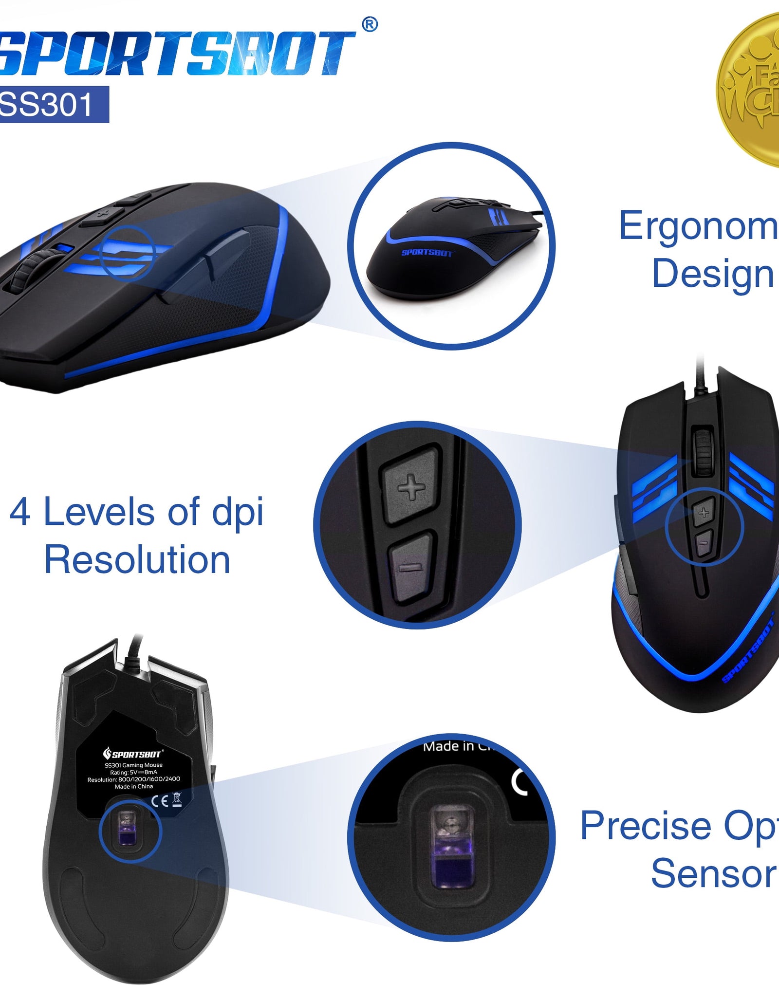SS301 Blue LED Gaming Over-Ear Headset, Keyboard & Mouse Combo Set