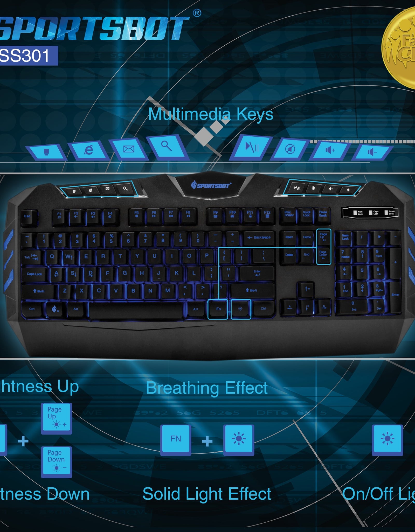 SS301 Blue LED Gaming Over-Ear Headset, Keyboard & Mouse Combo Set
