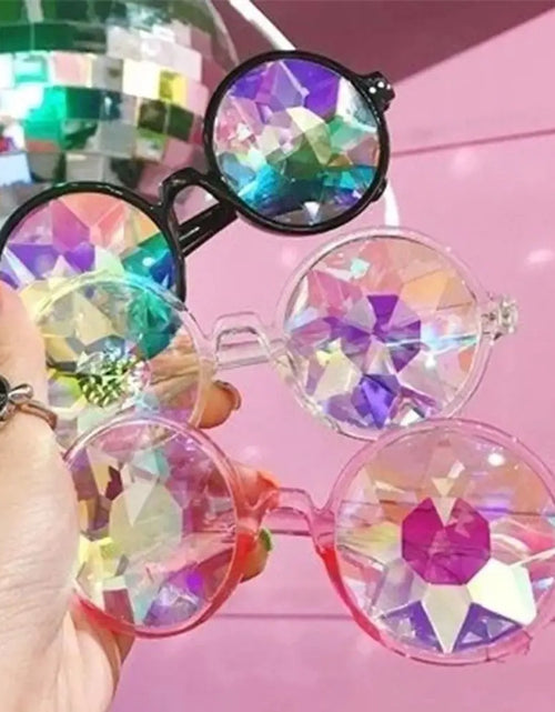 Load image into Gallery viewer, New Clear round Glasses Kaleidoscope Eyewears Crystal Lens Party Rave Music Festival Sunglasses Friend Gifts
