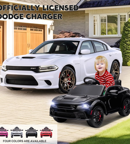 Dodge Electric Ride on Cars for Kids, 12 V Licensed Dodge Charger SRT Powered Ride on Toys Cars with Parent Remote Control, Electric Car for Girls 3-5 W/Music Player/Led Headlights/Safety Belt, Black