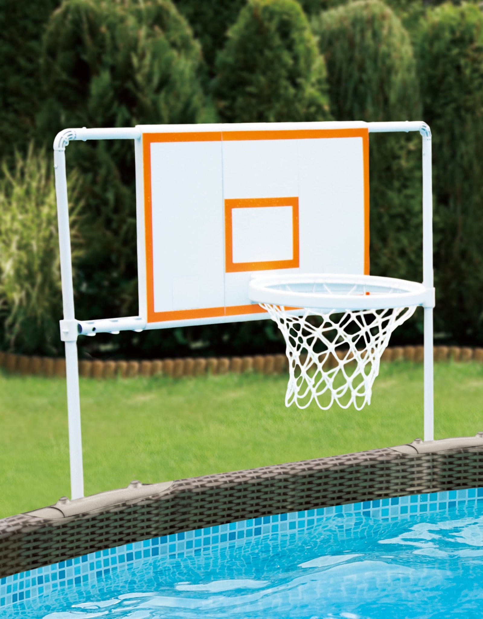 3.6Ft X 37 Inches Basketball Set with Basketball Hoop Backboard & Rim, for Metal Frame above Ground Pools, White, Inflatable Basketball Included, Adults, Unisex