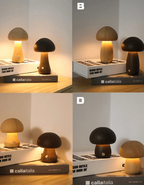 Load image into Gallery viewer, Mushroom Table Lamp, Dimmable LED Creative Wood Desk Lamp with USB Charging for Home Decor
