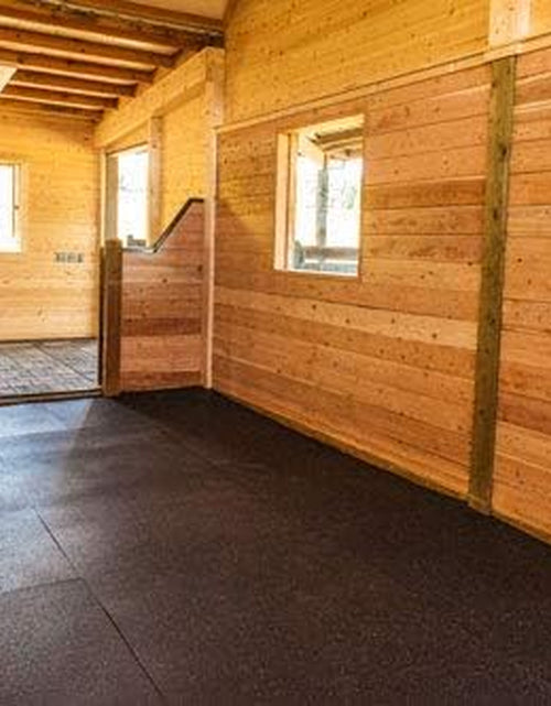 Load image into Gallery viewer, American Floor Tiles - Heavy Duty Stall Tiles - Stable/Horse Tiles - Thick, Durable Rubber Flooring Solid Black 8&#39; X 20&#39; Set 1/2&quot; Thick (40 Tiles Total)
