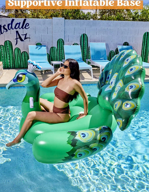 Load image into Gallery viewer, Inflatable Peacock Pool Float, Giant Green Peacock Ride on Raft for Summer Pool, Beach Floaties, Party Decoration Toys, Inflatable Island, Summer Pool Raft Lounge for Adults &amp; Kids

