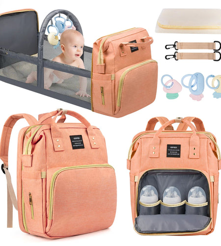 Diaper Bag Backpack, Multifunctional Baby Diaper Bags with Changing Station &Foldable Crib, Large Capacity Baby Bag for Boys Girls W/ USB Charging Port&Stroller Strap, Mom Gifts Baby Essentials(Black)